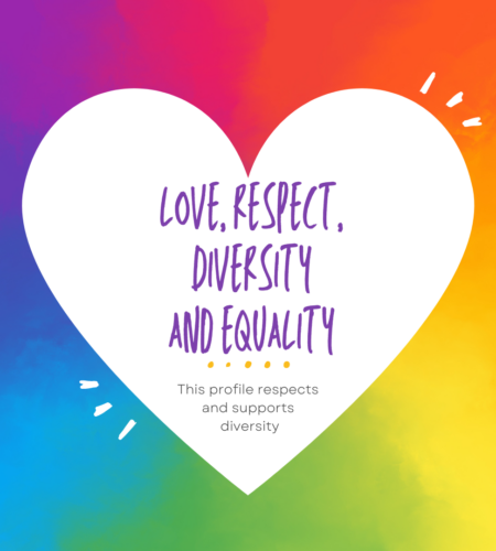 A heart on a rainbow background with the text Love, Respect, Diversity, and Equality